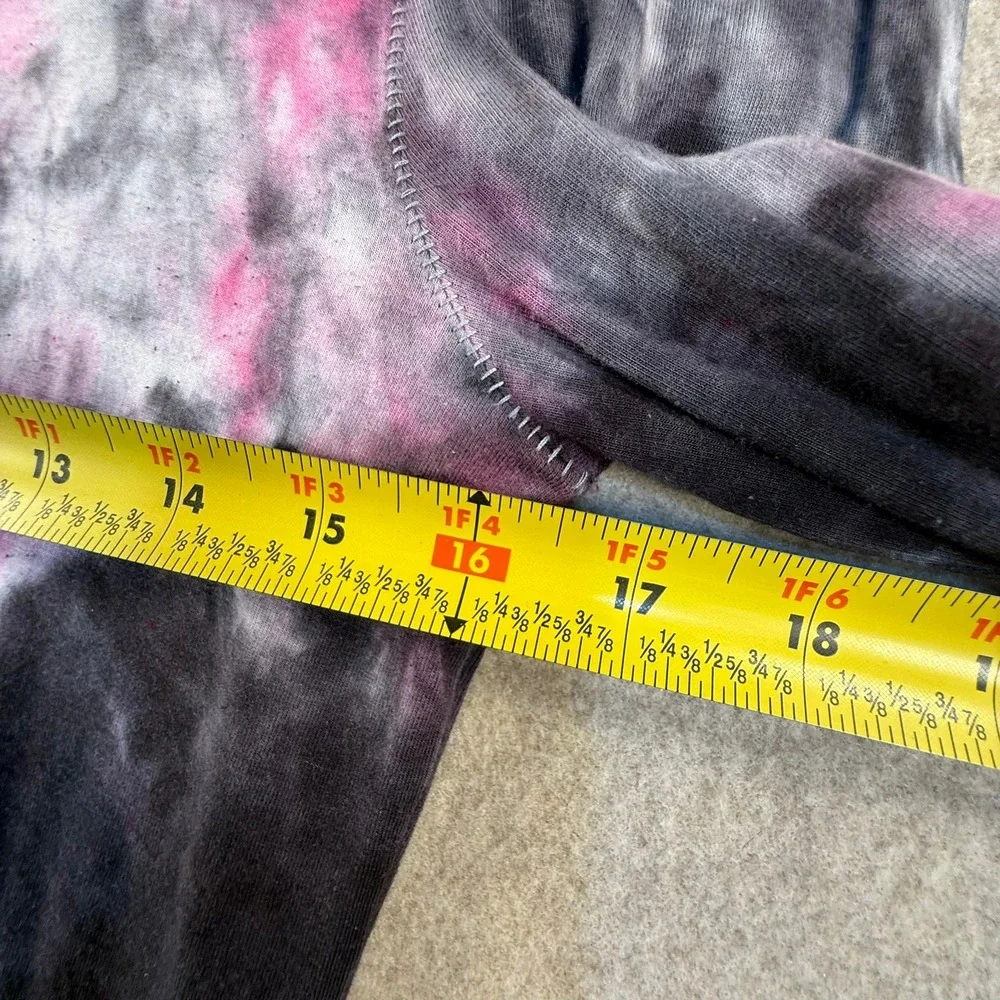 Alo Yoga Pink Black Tie Dye Long Sleeve Scoop Neck Activewear Top Medium